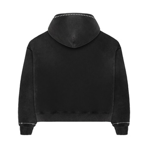 SHY SPORTS Custom Heavyweight Oversized 100% Cotton Eco-Friendly Hoodie Acid Wash Finish Zip Style Screen Print Rhinestone - Product Image 2