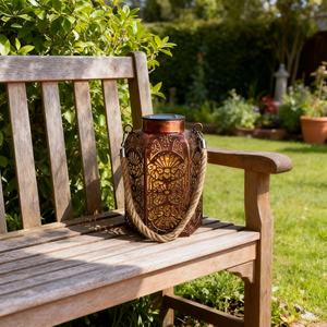 Solar Metal Lantern Outdoor Vintage <b>Moroccan</b> Style Decor Iron Candle Holder Green Patterned <b>Light</b> Garden Patio Home Decoration - Product Image 2