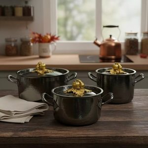 Ollas y sartenes Ruffoni de estilo europeo, de acero inoxidable martillado a mano, con tapas de calabaza, con recubrimiento en polvo de color negro, muy vendidas. - Product Image 2