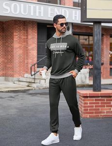 Men's 2 Piece Outfits Hoodie Sweatshirt Elastic Waist Joggers Sweatpants Casual <b>Athletic</b> Tracksuit Sweatsuit Set - Product Image 2
