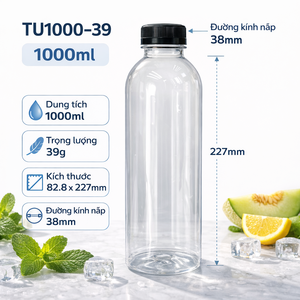 ขวด PET ขนาด 1000 มล. รุ่น TU400-25.5 ทรงกลม ปากขวด 38 มม. สำหรับบรรจุภัณฑ์น้ำผลไม้ แชมพู และเครื่องดื่ม จัดส่งทั่วโลก - Product Image 1
