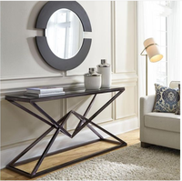 Table console moderne en acier inoxydable avec plateau métallique, style minimaliste, pour entrée, salon, table de canapé, base croisée, rangement
