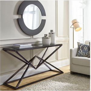 Mesa Consola Moderna de Acero Inoxidable con Tapa de Vidrio Templado, Estilo Minimalista para Entrada, Sala de Estar o Sofá - Product Image 4
