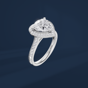 Anillo de Compromiso de Platino para Mujer con Diamante de Corte Brillante en Forma de Corazón de 2 Quilates, Estilo Clásico con Halo y Diamantes Laterales, Certificado por GIA - Product Image 1