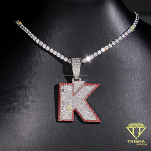 Iced Out Letter K Pendant <b>Necklace</b> With Moissanite Diamond Tennis <b>Chain</b> Luxury Hip Hop Jewelry Statement Bling <b>Necklace</b> - Product Image 1