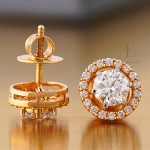 1.58 CT Round Halo Lab Grown Diamond Stud <b>Earrings</b> in 14K Yellow Gold Trendy Style for Weddings IGI Certified - Product Image 2