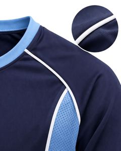 Ensemble de t-shirt et short de sport bleu marine et bleu clair pour homme, respirant, séchage rapide, vêtements de sport, tenue de course à pied, entraînement, vêtements de sport actifs - Product Image 5