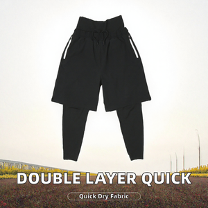 <b>Black</b> 2 in 1 <b>Men</b> <b>Shorts</b> Quick Dry Breathable Drawstring Athletic Training <b>Shorts</b> with Inner Trousers - Product Image 5