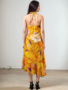 Vestido Midi Largo Formal para Mujer, Diseño Floral, Algodón, Personalizado, Sin Mangas, 100% Algodón Georgette, Natural, Ecológico, para Fiesta - Product Image 3