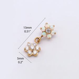 ต่างหูไทเทเนียมรูปดอกไม้ประดับโอปอลและเพชร CZ สำหรับเจาะกระดูกอ่อนหู ห่วงหู ทาร์กัส เครื่องประดับเจาะริมฝีปาก จี้ไทเทเนียม รุ่น 9228 DongZhiTi - Product Image 4