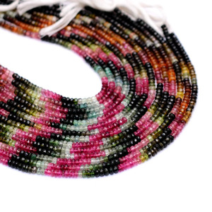 Perles rondes micro-facettées en tourmaline AAA+ 4 mm, tourmaline naturelle multicolore, pierres semi-précieuses, coupées à la main, perles en vrac pour bijoux - Product Image 1