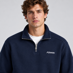 FZWIN <b>Men's</b> Navy <b>Blue</b> Quarter Zip Sweatshirt Regular Fit Solid Color Casual Stand Collar French Terry Knitted Breathable Autumn - Product Image 6