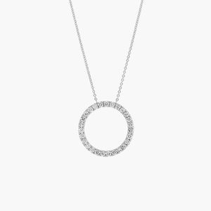 Women's Luxury Riviera Pav Diamond Circle <b>Necklace</b> with 2 CTW Round Cut Lab-Grown Diamonds in White Gold - Product Image 3