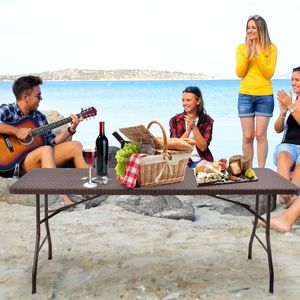 Portable 6 Feet <b>Folding</b> Rattan <b>Table</b> with Carrying Handle for <b>Outdoor</b> Use - Product Image 2