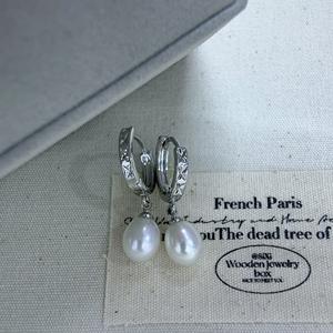 Boucles d'oreilles en perles d'eau douce de style luxueux Zhuji, 6-7 mm, forme de goutte d'eau, motif prismatique, naturel, sans défaut, boucle naturelle - Product Image 3