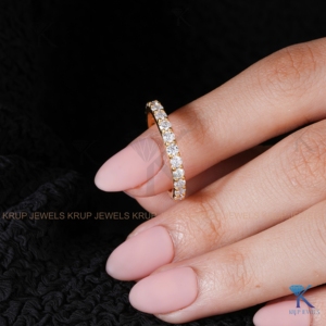 Lab-Grown Diamond Brilliant Cut Minimalist Eternity Band Solid Yellow Gold | Classic Bridal <b>Stacking</b> Wedding Anniversary <b>Ring</b> | - Product Image 4