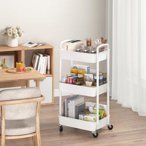 Carrello Portaoggetti a 3 Ripiani in Plastica con Maniglia, Trolley Multifunzionale per Ufficio, Casa, Cucina e Soggiorno - Product Image 3