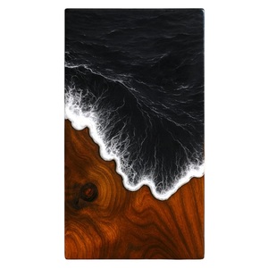 Urna de Resina con Diseño de Olas Oceánicas, Caja Conmemorativa Hecha a Mano en Madera de Nogal y Madera del Mar Negro - Product Image 1