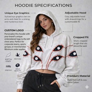 Sudaderas con capucha cortas de corte ajustado para mujer, diseño de paneles de algodón y forro polar, top con capucha corto, logotipo personalizado, fabricación de marca privada, ropa urbana. - Product Image 4