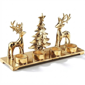 <b>Marvelous</b> Design Gold Metal Reindeer Christmas Candle Holder 4-Cup Tealight Candlestick Stand Holiday Table Centerpiece Decor - Product Image 1