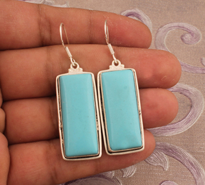 Trendy Bohemian Turquoise <b>Dangle</b> <b>Earrings</b> Unique Artisan Design Gemstone Accessories Premium Quality Designer 925 <b>Silver</b> <b>Earring</b> - Product Image 4