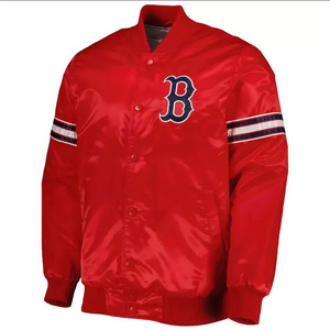 Custom <b>Red</b> Satin Varsity Jacket Men Blue Contrast Trim Letter B Bomber Jacket Wholesale Letterman Baseball Uniform Sportswear - Product Image 1