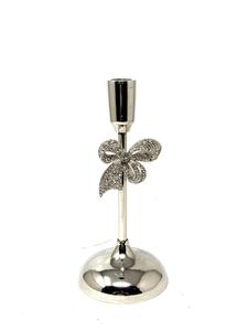 Elegant Silver Aluminum Candlestick <b>Holder</b> with Sparkling Crystal <b>Bow</b> Accent Modern Taper Candle Stand Wedding and Home Table De - Product Image 4