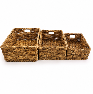 Set of 3 Plastic Eco-Friendly <b>Stackable</b> Storage <b>Baskets</b> Rectangle with Handles Nordic Style Multi-Purpose Neatening Organizers - Product Image 4