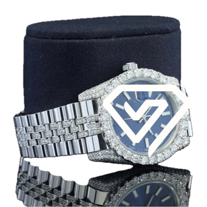 Montre de luxe pour homme avec cadran bleu 41 mm, diamants Moissanite, deux tons d'or, affichage de la date - Product Image 4