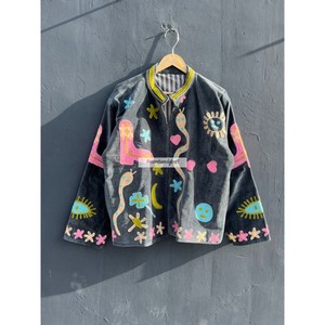 Veste en velours en gros, broderie serpent, manteau brodé main, veste Suzani avec deux poches latérales, veste chic bohème pour femme - Product Image 1