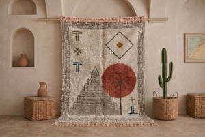 Tapis marocain en laine noué à la main Beni Ourain, paysage désertique tribal, tapis shaggy berbère, décoration de luxe pour la maison - Product Image 3