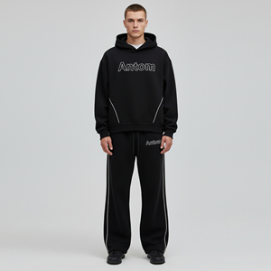 Premium Quality Hooded Casual <b>Men's</b> 100% Cotton Autumn Tracksuit with Black Jogging Set - Product Image 1