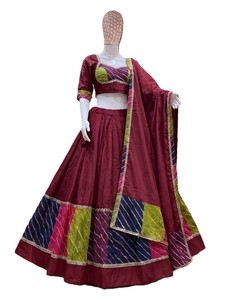 Chaniya Choli Tradicional India con Dupatta, Diseño de Parches Color Granate, Largo hasta el Suelo, Ajuste Delgado, Secado Rápido, para Bodas y Festivales de Mujeres - Product Image 3