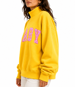 Sweat-shirt surdimensionné personnalisé pour femme, col montant, imprimé floral, logo appliqué, décontracté, en molleton de coton, vente en gros - Product Image 2