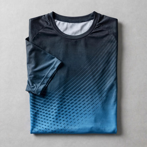 T-shirt à manches courtes pour homme, imprimé bleu, col en V, tissu sergé en spandex/polyester, séchage rapide, vêtements décontractés d'été - Product Image 3