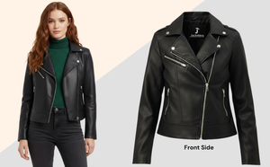 Veste en cuir d'agneau noir pour femme, nouvelle mode, hiver, style motard, avec fermeture éclair et col rabattable - Product Image 6