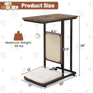 Tavolino Laterale Regolabile in MDF per Gatti, Stile Moderno Classico, Tavolino da Interno con Tiragraffi, Altezza Personalizzabile, Materiale in Bambù e Sisal - Product Image 3