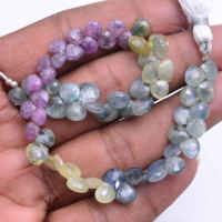 Bracelet, collier et boucles d'oreilles en pierres précieuses naturelles de qualité supérieure, faites à la main, de 8 pouces, en saphir multicolore facetté en forme de cœur