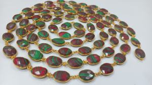 Eminent Jewel Fordite Briolette 10-15mm Brass Bezel Connector Gemstone Chain with Silver Gold <b>Black</b> Plating - Product Image 3
