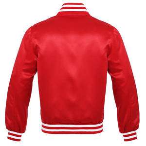 Mens Classic Canvas Varsity Bomber <b>Jacket</b> Pink Yellow <b>Red</b> Collection Geometric Striped Ribbed Trim Zipper Closure Sporty Stand - Product Image 6