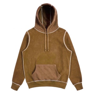 Sudadera con capucha de lana inversa cepillada en la espalda de algodón 100% con puntadas de contraste logotipo bordado personalizado en sudaderas de bolsillo para hombres - Product Image 3
