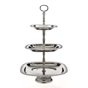 Unique Polished Silver Aluminum Dessert And Cupcake Holder Decorative 3 Tier Oval Cake Stand With Handle For Weddings Parties - Product Image 3