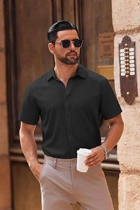 Anti-Wrinkle Stain <b>Shield</b> Men's Short Sleeve <b>Dress</b> Shirt Slim Fit Cotton Blend Casual Button Down Shirts - Product Image 2