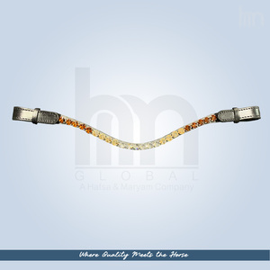 Diadema de Cuero Curvada con Ondas de Diamantes de Imitación en Degradado Marrón Dorado, Accesorios de Doma para Caballos con Brillo Champán HMGLOBAL - Product Image 5