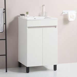 Mobile bagno bianco da 20 pollici con treppiede nero con lavello in ceramica-per la tua moderna vanità da bagno - Product Image 5