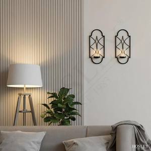 Ensemble de appliques murales modernes en métal noir et verre, design artistique en treillis, cadre robuste, éclat doux, décoration élégante pour la maison - Product Image 3