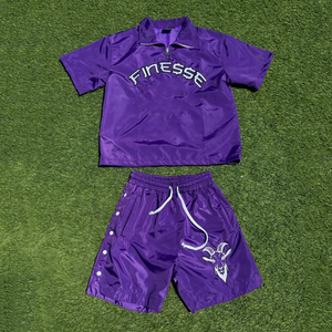 ชุดวอร์มสีม่วง Finesse สำหรับทุกเพศ เสื้อซิปครึ่งตัว กางเกงขาสั้น สตรีทแวร์ ฤดูร้อน น้ำหนักเบา โพลีเอสเตอร์ แห้งเร็ว - Product Image 1