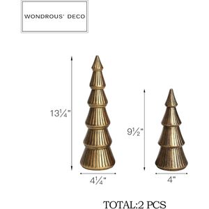 Statuetta Albero di Natale in Legno Dorato, Decorazione da Tavolo, Piccoli Alberi Natalizi Glitterati, Figurine e Giocattoli Natalizi Dorati - Product Image 3