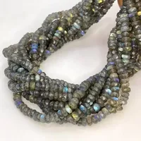 Perles de pierres précieuses en labradorite naturelle facettées de 3-3,5 mm, qualité A, brin de 14 pouces gris/bleu/jaune, pour la fabrication de bijoux, vente en gros