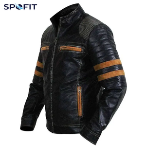 Custom Logo New Casual Vintage Genuine Leather Canvas Jacket Men Spring Outfit Design Motor Biker Front Pocket - Product Image 3
